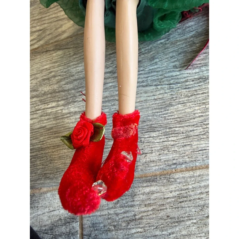 Christmas Fairy Ornament Doll Shelf Sitter Wings Porcelain Fantasy Garden Velvet